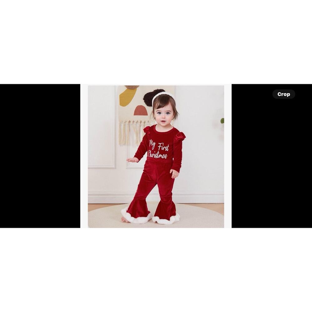 Newborn Toddler Girl Winter Outfits Christmas Romper, Flare Pants Set Sz 70